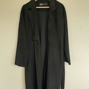 Zara Black Faux Suede Belted Lightweight Trench Coat Jacket